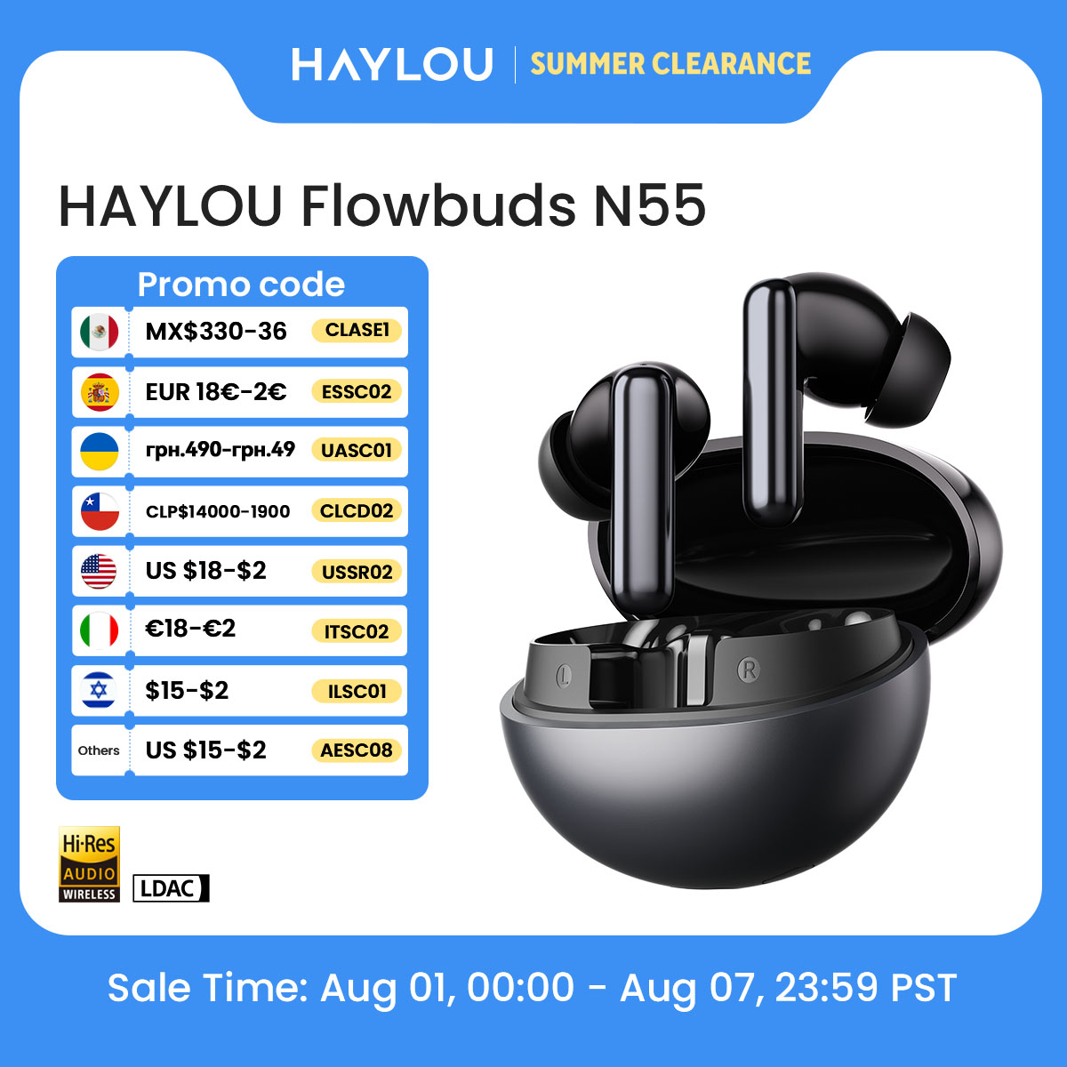 Earbuds Anc Wireless - HAYLOU Flowbuds N55 Wireless Earbuds 54dB
